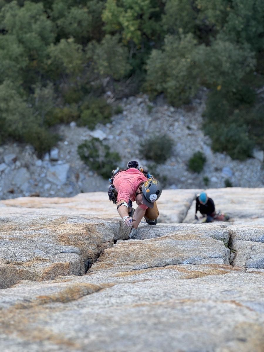Trad climbing a crack in Yosemite